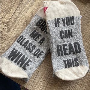 “If you can read this” “bring me wine” socks